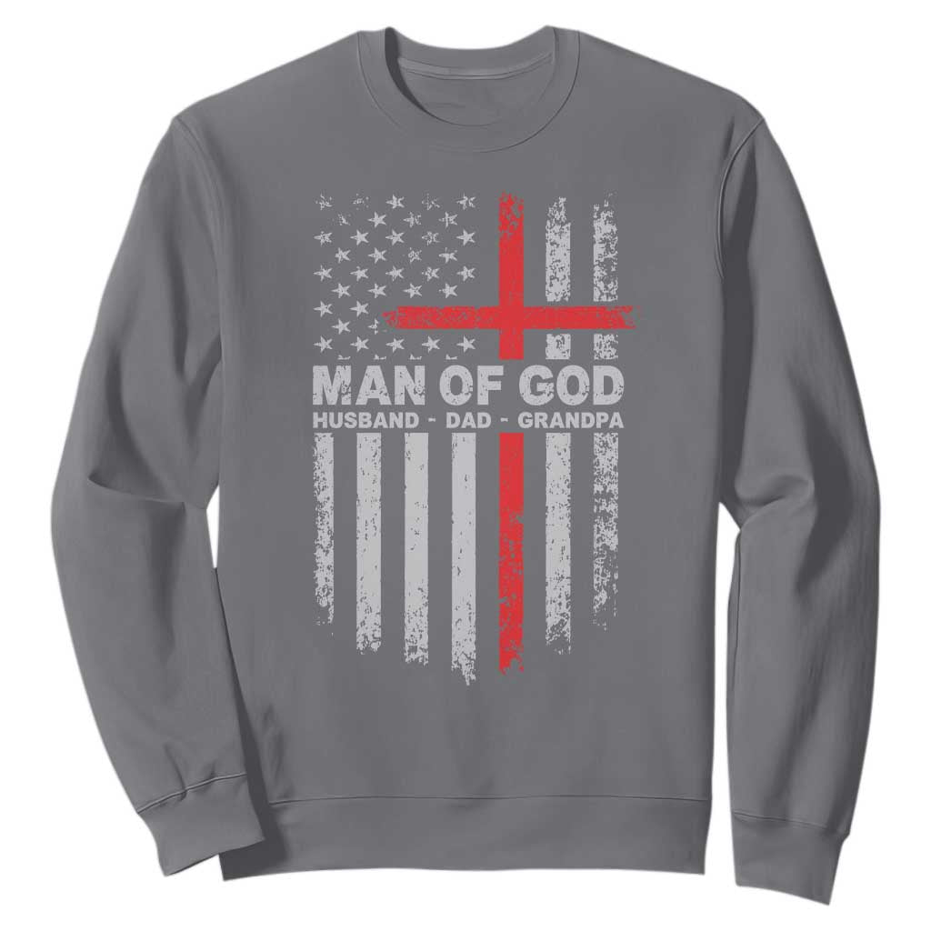 Man of God Husband Dad Protector Sweatshirt Christian Dad Fathers Day TS11 Charcoal Print Your Wear