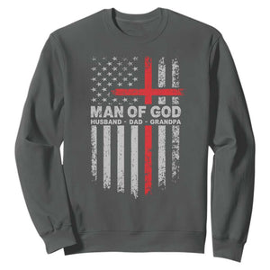 Man of God Husband Dad Protector Sweatshirt Christian Dad Fathers Day TS11 Dark Heather Print Your Wear