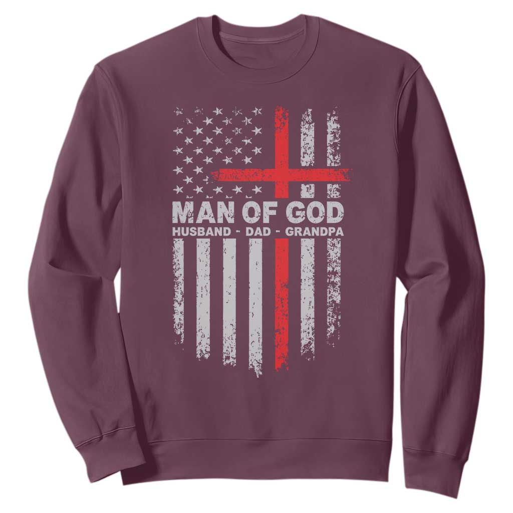 Man of God Husband Dad Protector Sweatshirt Christian Dad Fathers Day TS11 Maroon Print Your Wear