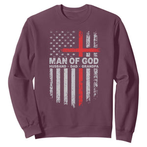 Man of God Husband Dad Protector Sweatshirt Christian Dad Fathers Day TS11 Maroon Print Your Wear