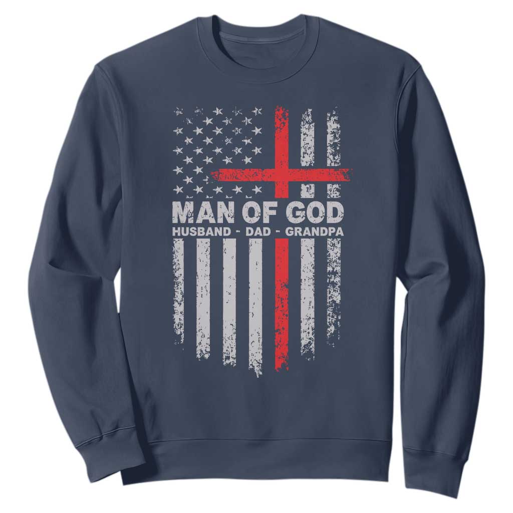 Man of God Husband Dad Protector Sweatshirt Christian Dad Fathers Day TS11 Navy Print Your Wear
