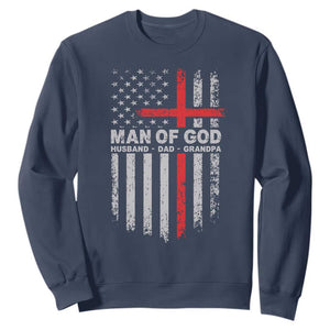 Man of God Husband Dad Protector Sweatshirt Christian Dad Fathers Day TS11 Navy Print Your Wear