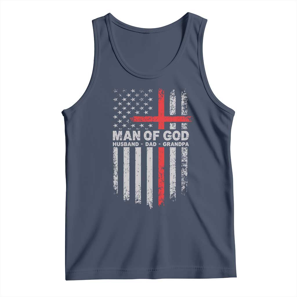 Man of God Husband Dad Protector Tank Top Christian Dad Fathers Day TS11 Navy Print Your Wear