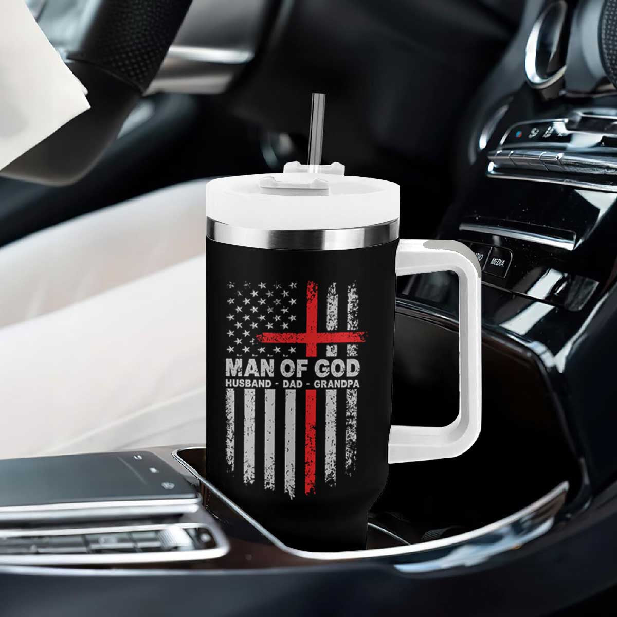 Man of God Husband Dad Protector Tumbler With Handle Christian Dad Fathers Day TS11 Print Your Wear