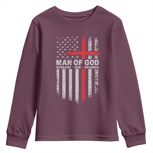 Man of God Husband Dad Protector Youth Sweatshirt Christian Dad Fathers Day TS11 Maroon Print Your Wear