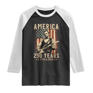 Abraham Lincoln Playing Guitar 4th July US 250th Anniversary Raglan Shirt TS11 Black White Print Your Wear