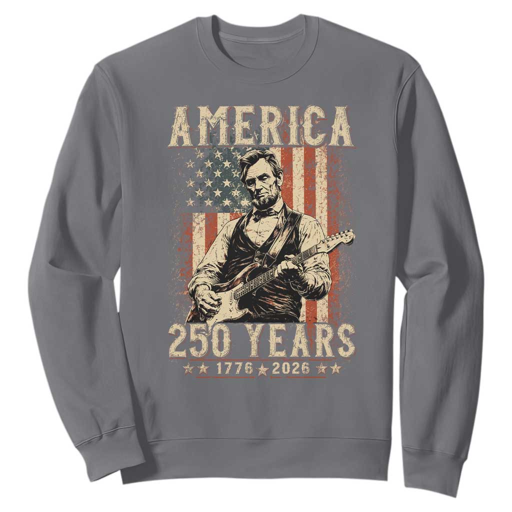 Abraham Lincoln Playing Guitar 4th July US 250th Anniversary Sweatshirt TS11 Charcoal Print Your Wear
