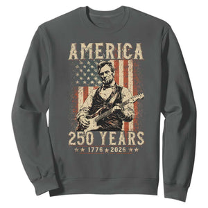 Abraham Lincoln Playing Guitar 4th July US 250th Anniversary Sweatshirt TS11 Dark Heather Print Your Wear