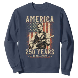 Abraham Lincoln Playing Guitar 4th July US 250th Anniversary Sweatshirt TS11 Navy Print Your Wear