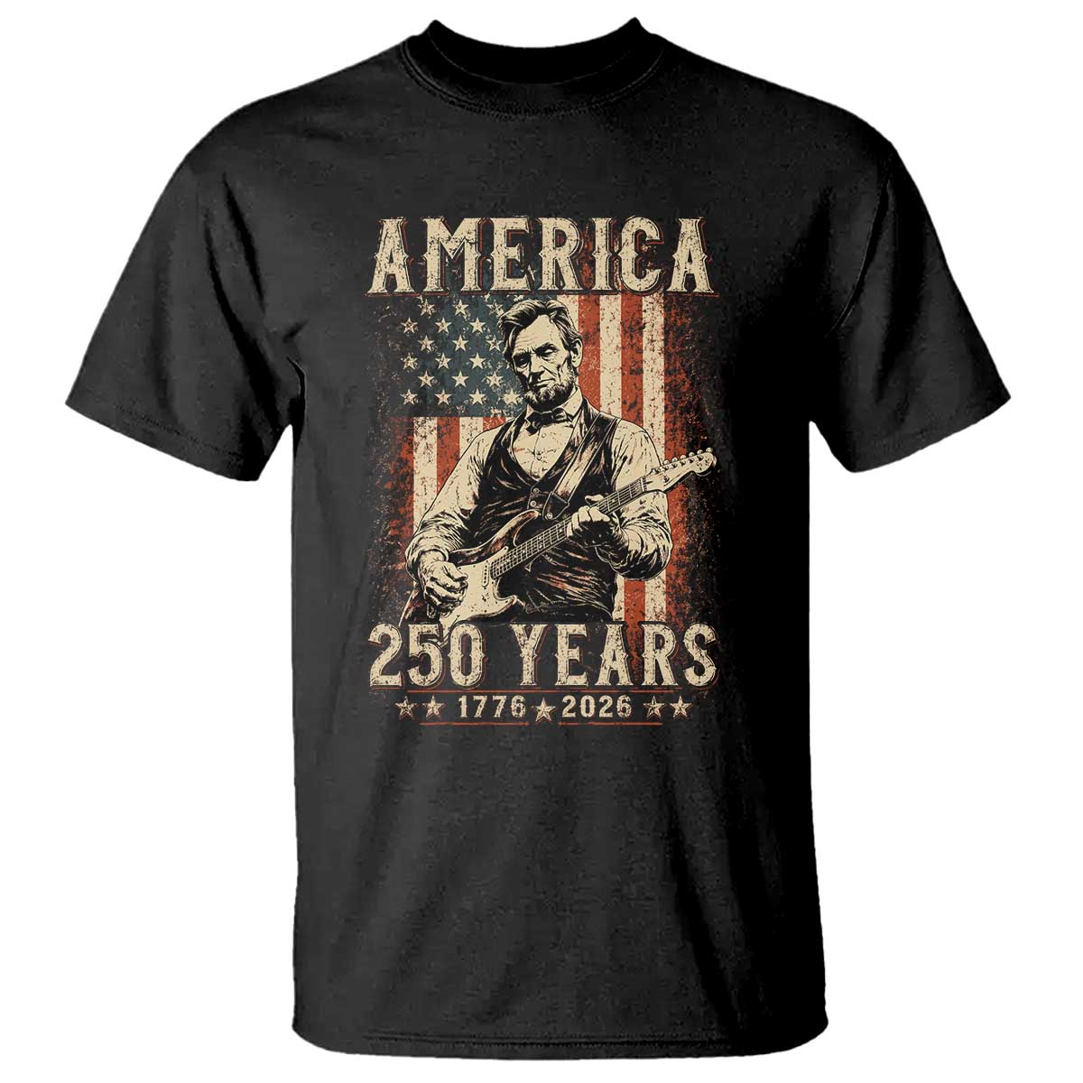 Abraham Lincoln Playing Guitar 4th July US 250th Anniversary T Shirt TS11 Black Print Your Wear