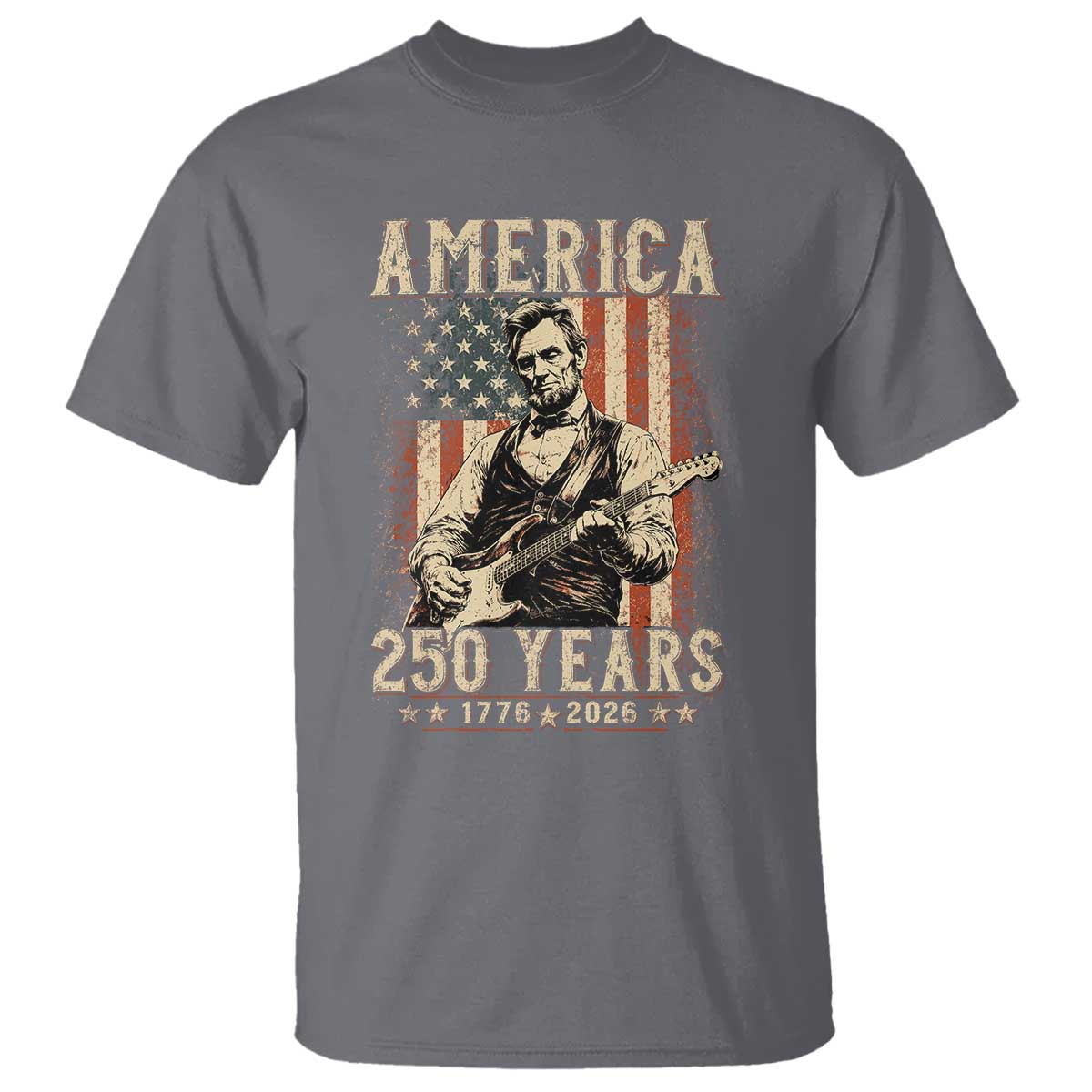 Abraham Lincoln Playing Guitar 4th July US 250th Anniversary T Shirt TS11 Charcoal Print Your Wear