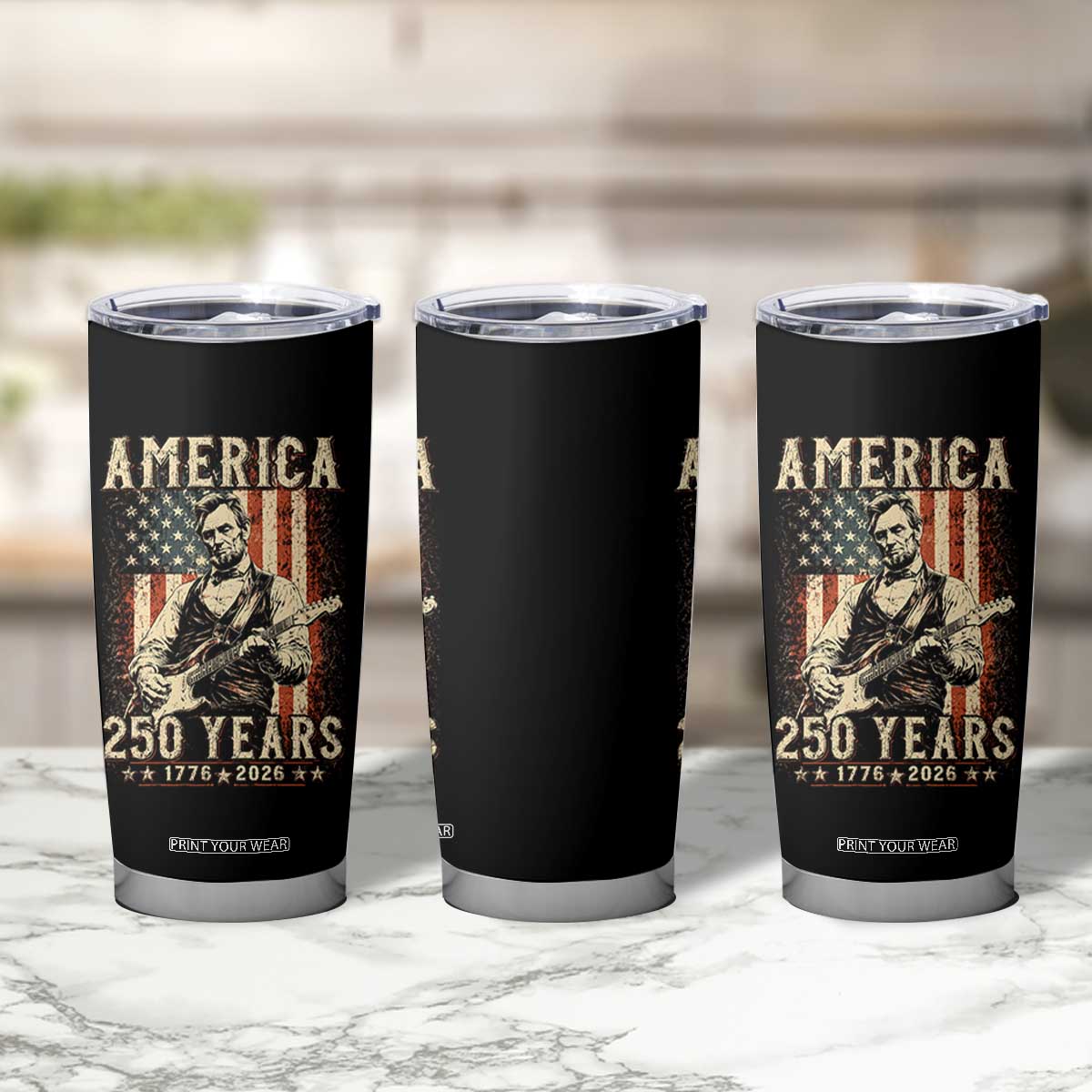 Abraham Lincoln Playing Guitar 4th July US 250th Anniversary Tumbler Cup TS11 Print Your Wear