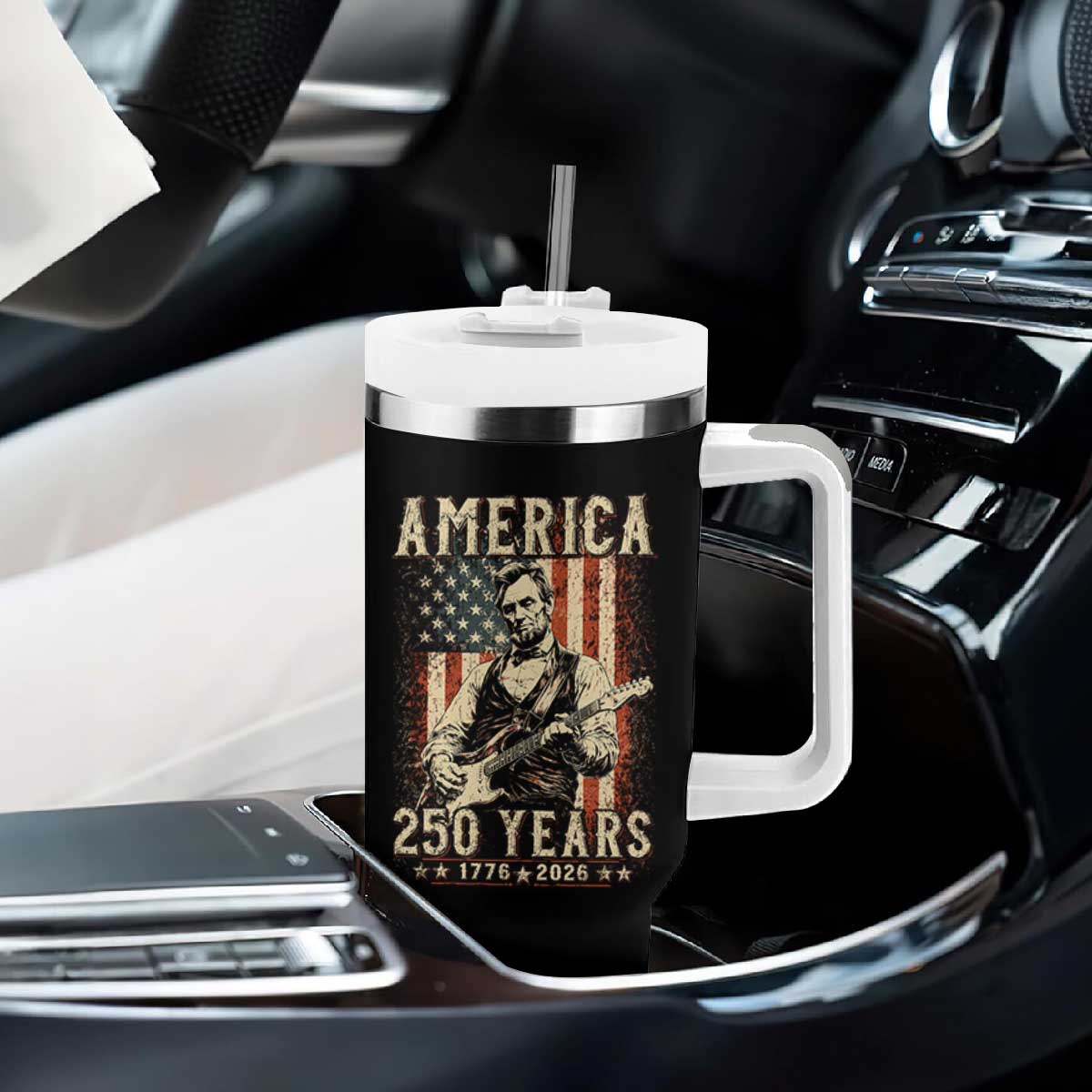 Abraham Lincoln Playing Guitar 4th July US 250th Anniversary Tumbler With Handle TS11 Print Your Wear