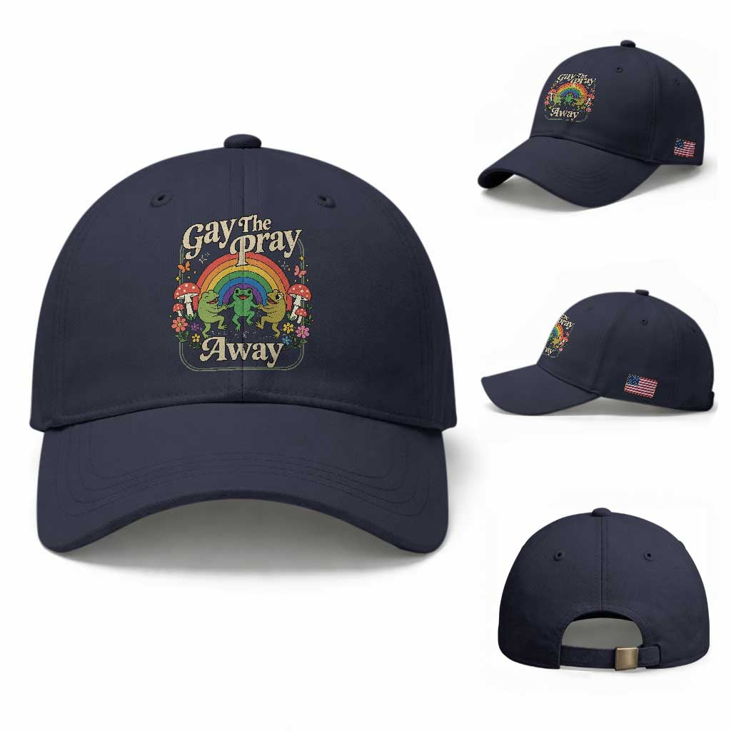 Gay The Pray Away Queer Frog LGBTQ Baseball Cap TS11 Baseball Cap Universal Fit Navy Print Your Wear