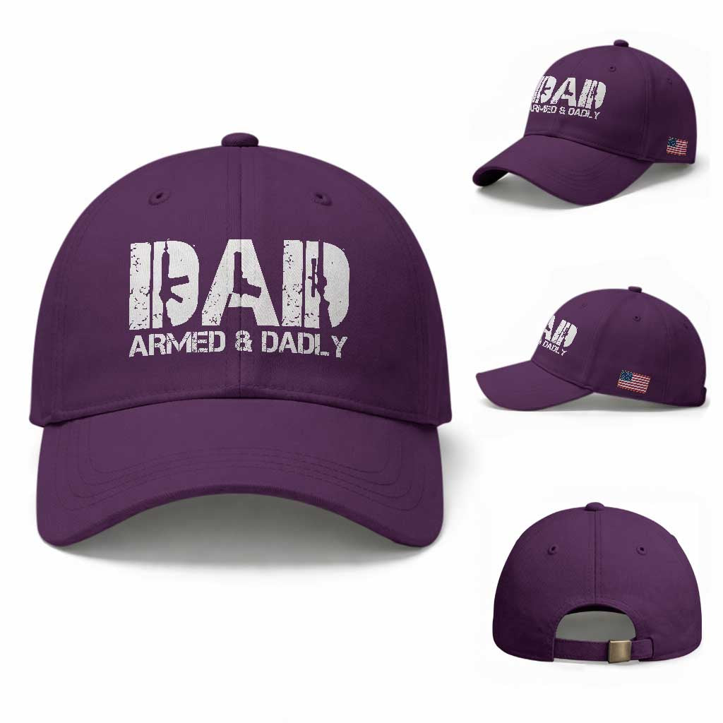 Armed And Dadly Dad Baseball Cap Fathers Day Pro Gun Owner TS11 Baseball Cap Universal Fit Purple Print Your Wear