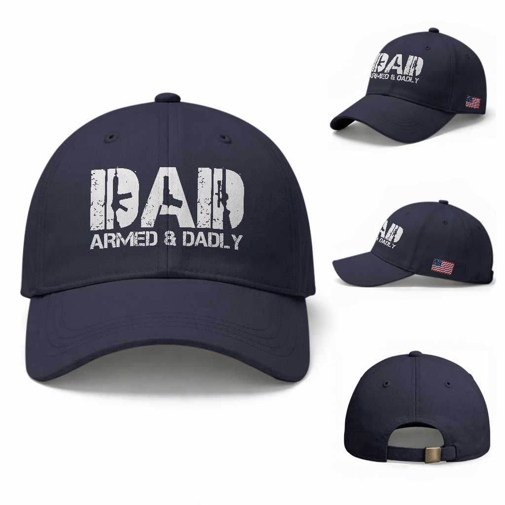 Armed And Dadly Dad Baseball Cap Fathers Day Pro Gun Owner TS11 Baseball Cap Universal Fit Navy Print Your Wear