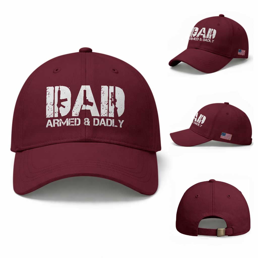 Armed And Dadly Dad Baseball Cap Fathers Day Pro Gun Owner TS11 Baseball Cap Universal Fit Maroon Print Your Wear