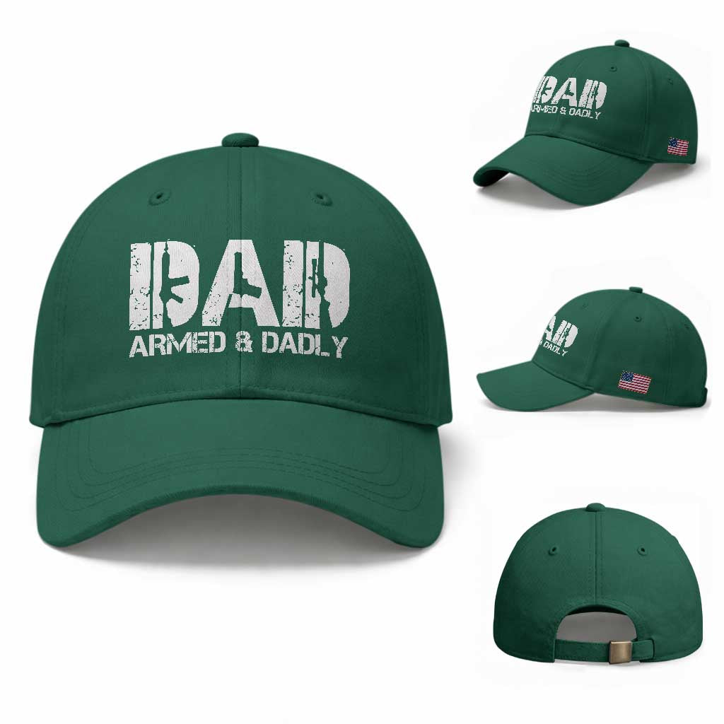 Armed And Dadly Dad Baseball Cap Fathers Day Pro Gun Owner TS11 Baseball Cap Universal Fit Irish Green Print Your Wear