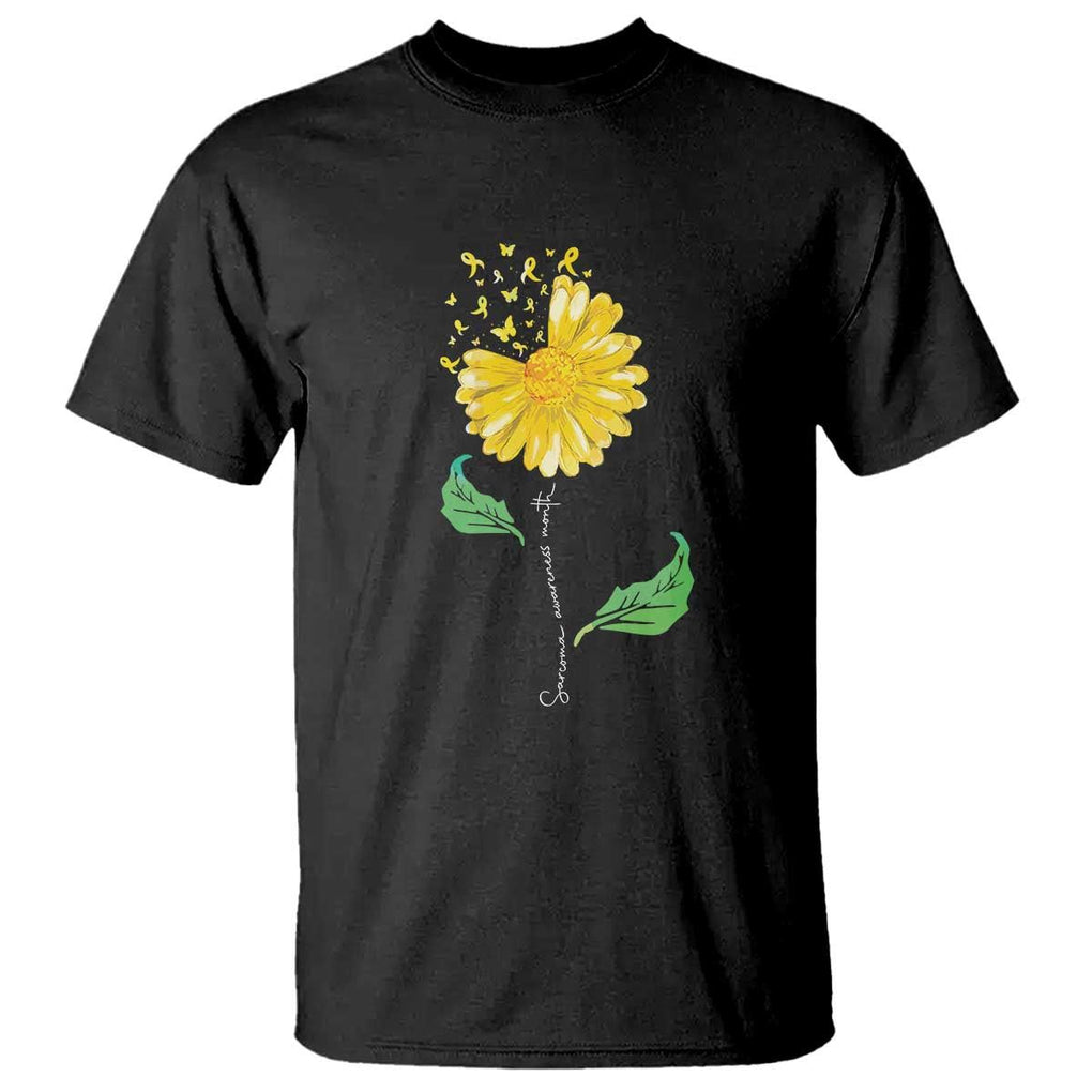 Sarcoma Awareness T Shirt Yellow Ribbon Flower TS11 Black Print Your Wear