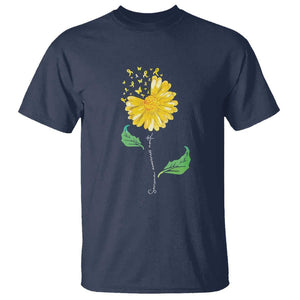 Sarcoma Awareness T Shirt Yellow Ribbon Flower TS11 Navy Print Your Wear