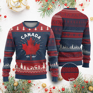 Funny Proud Canadian Canada EST 1867 Knit Sweatshirt Vintage Maple Leaf TS11 Burgundy Print Your Wear