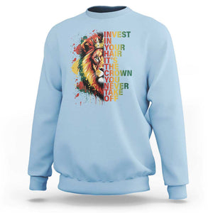 Rasta Lion Sweatshirt Invest In Your Hair It's The Crown You Never Take Off Jamaican Pride TS11 Light Blue Print Your Wear