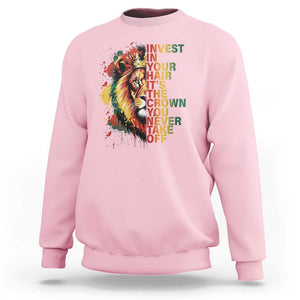 Rasta Lion Sweatshirt Invest In Your Hair It's The Crown You Never Take Off Jamaican Pride TS11 Light Pink Print Your Wear