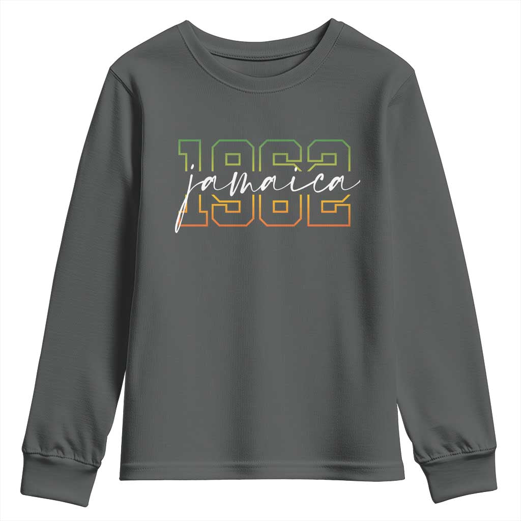 Proud Jamaican Youth Sweatshirt Jamaica 1962 Rasta Flag TS11 Dark Heather Print Your Wear