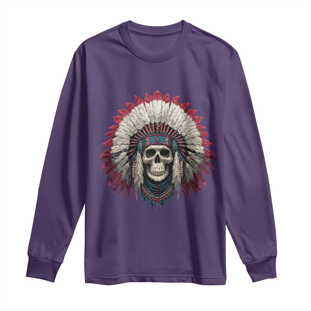 Native American Indian Chief Skull Headdress Long Sleeve Shirt TS11 Purple Print Your Wear