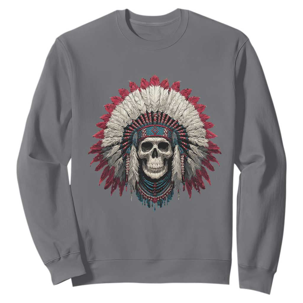 Native American Indian Chief Skull Headdress Sweatshirt TS11 Charcoal Print Your Wear