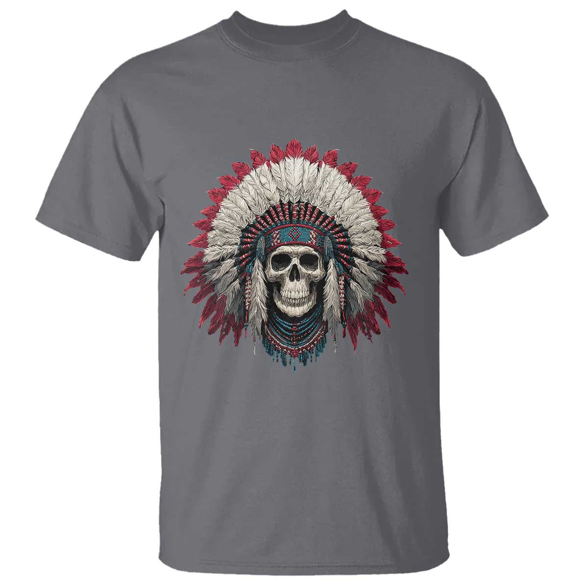 Native American Indian Chief Skull Headdress T Shirt TS11 Charcoal Print Your Wear