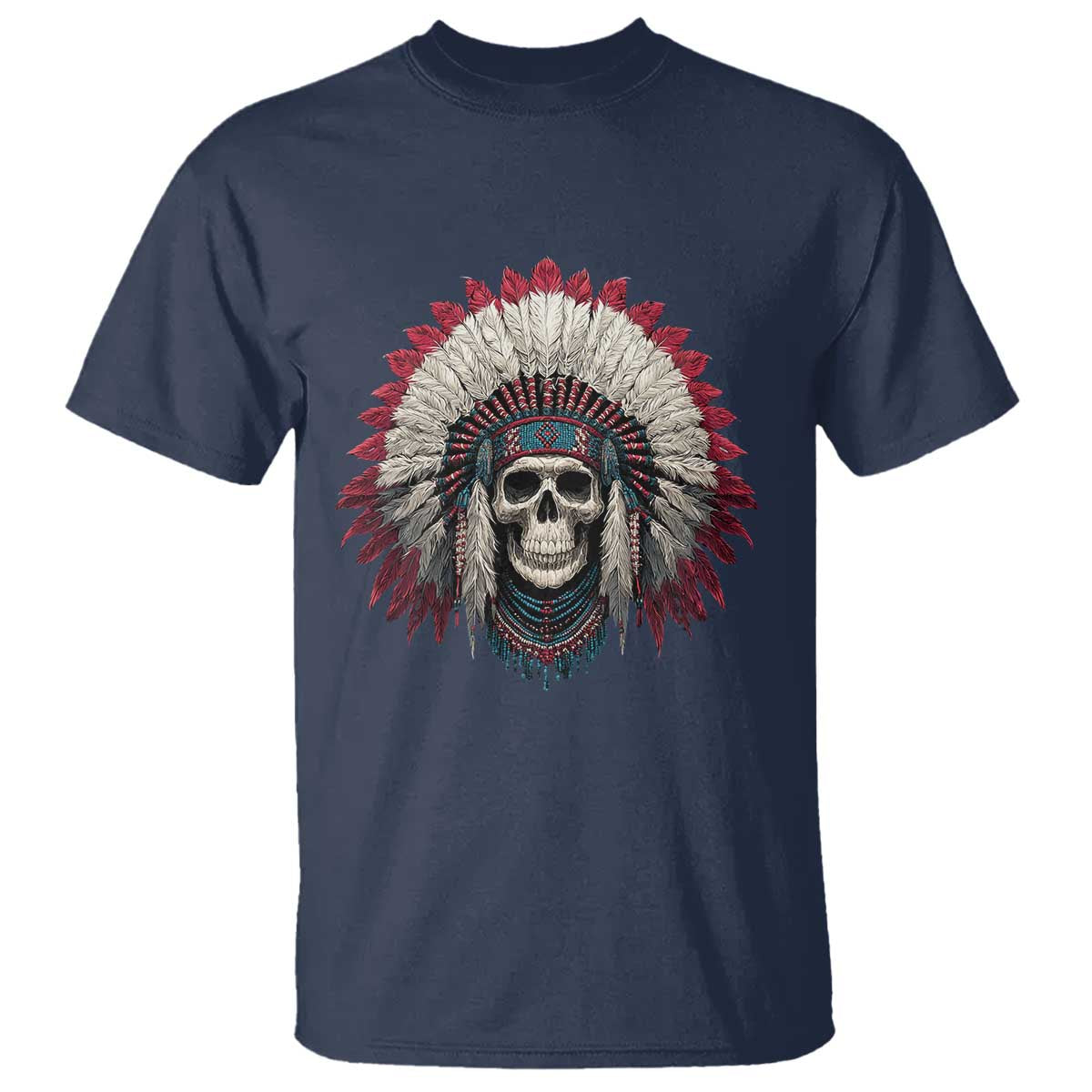 Native American Indian Chief Skull Headdress T Shirt TS11 Navy Print Your Wear