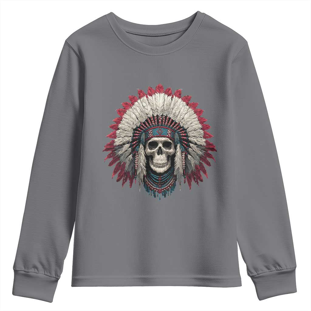 Native American Indian Chief Skull Headdress Youth Sweatshirt TS11 Charcoal Print Your Wear