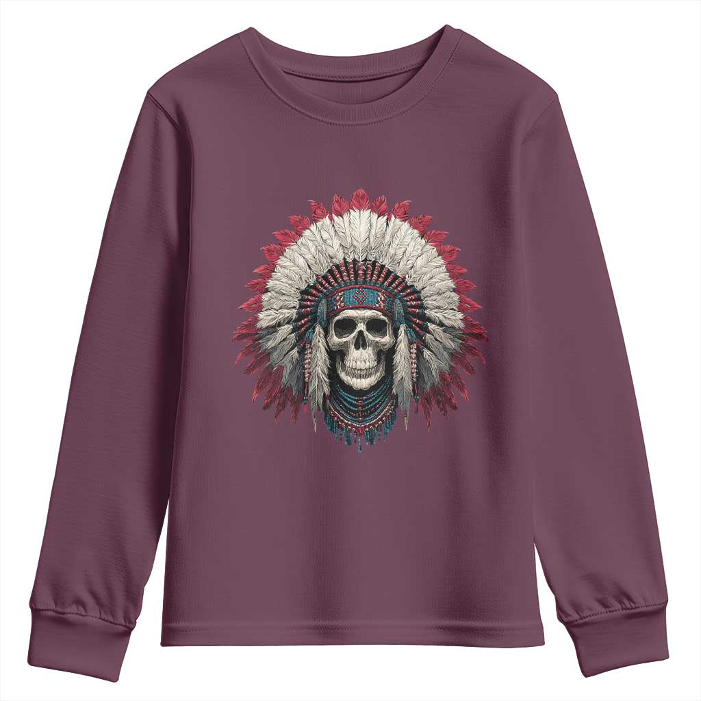 Native American Indian Chief Skull Headdress Youth Sweatshirt TS11 Maroon Print Your Wear