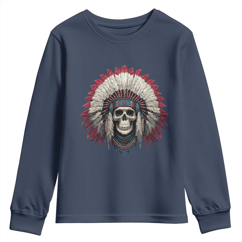 Native American Indian Chief Skull Headdress Youth Sweatshirt TS11 Navy Print Your Wear