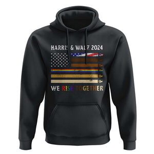 Harris Walz 2024 Hoodie We Rise Together Vintage American Flag TS11 Black Print Your Wear