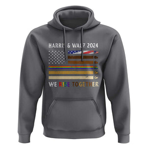 Harris Walz 2024 Hoodie We Rise Together Vintage American Flag TS11 Charcoal Print Your Wear