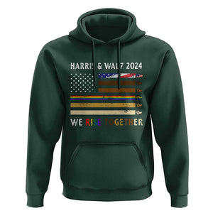 Harris Walz 2024 Hoodie We Rise Together Vintage American Flag TS11 Dark Forest Green Print Your Wear