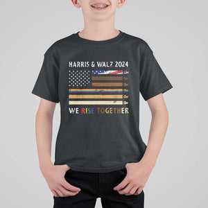 Harris Walz 2024 T Shirt For Kid We Rise Together Vintage American Flag TS11 Black Print Your Wear