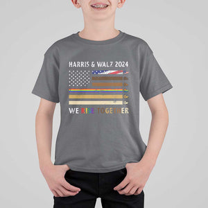 Harris Walz 2024 T Shirt For Kid We Rise Together Vintage American Flag TS11 Charcoal Print Your Wear