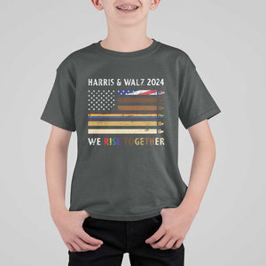 Harris Walz 2024 T Shirt For Kid We Rise Together Vintage American Flag TS11 Dark Heather Print Your Wear