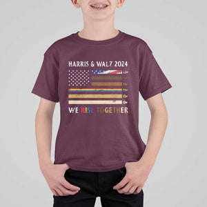 Harris Walz 2024 T Shirt For Kid We Rise Together Vintage American Flag TS11 Maroon Print Your Wear