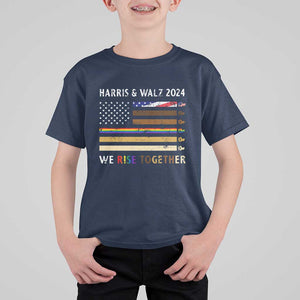 Harris Walz 2024 T Shirt For Kid We Rise Together Vintage American Flag TS11 Navy Print Your Wear