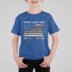 Harris Walz 2024 T Shirt For Kid We Rise Together Vintage American Flag TS11 Royal Blue Print Your Wear