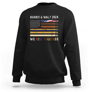 Harris Walz 2024 Sweatshirt We Rise Together Vintage American Flag TS11 Black Print Your Wear