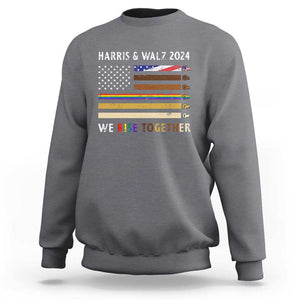 Harris Walz 2024 Sweatshirt We Rise Together Vintage American Flag TS11 Charcoal Print Your Wear