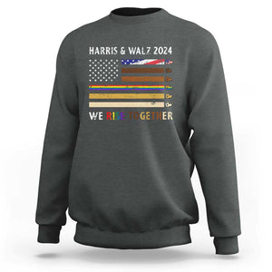 Harris Walz 2024 Sweatshirt We Rise Together Vintage American Flag TS11 Dark Heather Print Your Wear