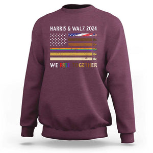 Harris Walz 2024 Sweatshirt We Rise Together Vintage American Flag TS11 Maroon Print Your Wear