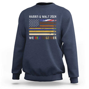 Harris Walz 2024 Sweatshirt We Rise Together Vintage American Flag TS11 Navy Print Your Wear