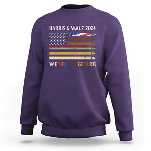 Harris Walz 2024 Sweatshirt We Rise Together Vintage American Flag TS11 Purple Print Your Wear